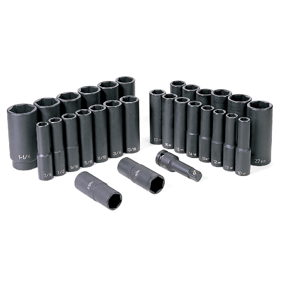 Grey Pneumatic 1512DM 30 Piece 1/2" Drive 6 Point Deep Fractional And Metric 