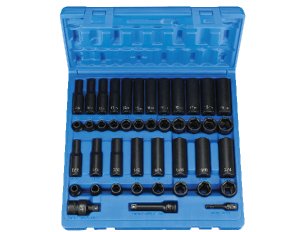 to 1-1/2 in 19-Piece 3/8 in Drive 12-Point SAE Impact Socket Set GRY-1719D 